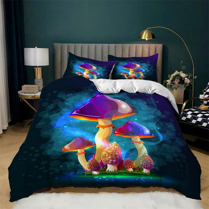 Pilz Bettbezug Set Cartoon Bettwäsche Set Naturpflanzen Druck Bettdeckenbezug Kissenbezüge King Für Kinder Erwachsene Schlafzimmer Deko