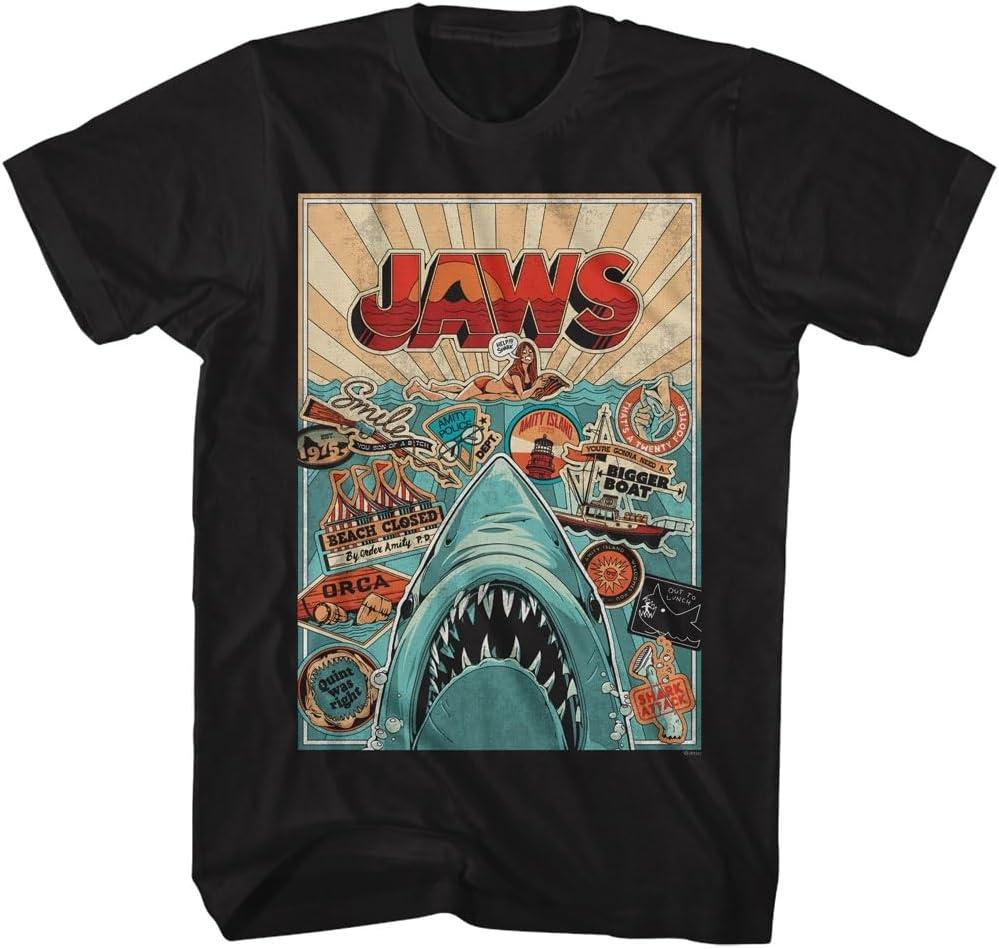 Jaws T Shirt 50 Years Icon Poster Adult Black Short Sleeve Shark Horror Movie Vintage Style Graphic Tees XXXXXL чёрный