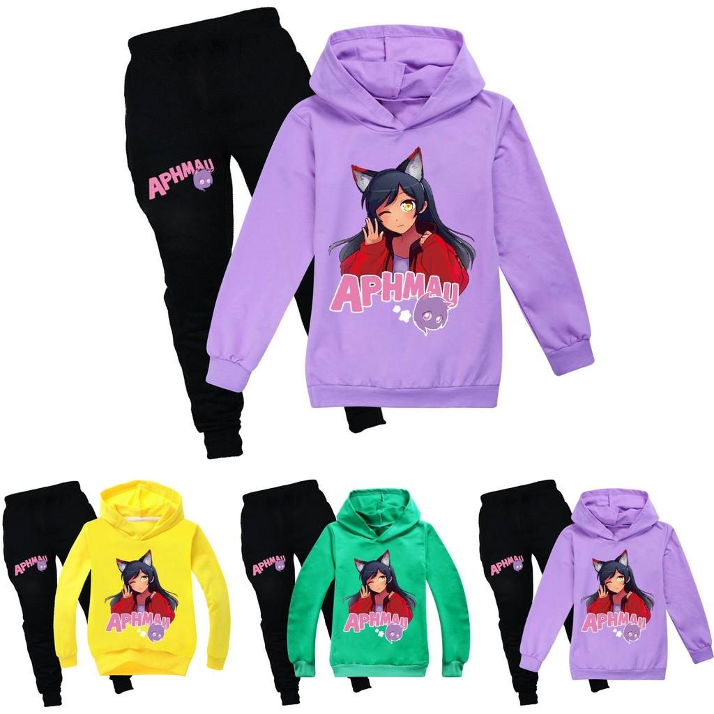 Aphmau Print Kids Cotton Cartoon Hoodie And Long Pants Set For Winter And Spring Playwear