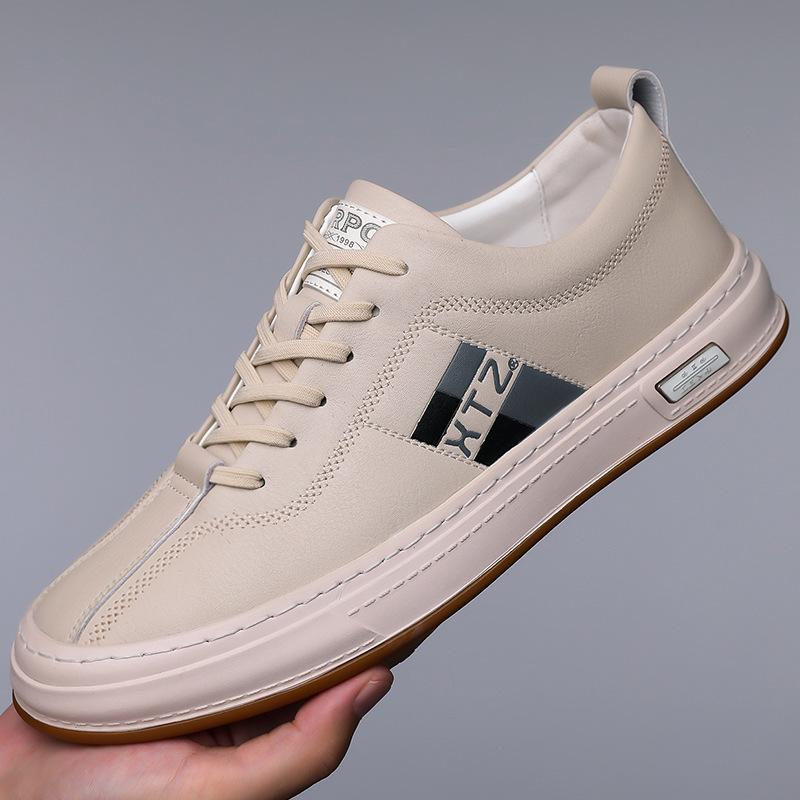 

Men s shoes spring and autumn new casual leather shoes soft sole breathable board shoes versatile non-slip work shoes 44 бежевий