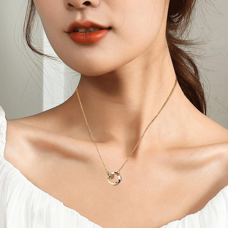 Contemporary Steel Titanium Double Ring Necklace For Women With Stunning Geometric Pendant For Occasion Any