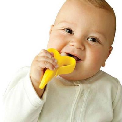 Orange High Quality Safety Eco-friendly Baby Teether Teething Rings Banana Silica Gel Toothbrush
