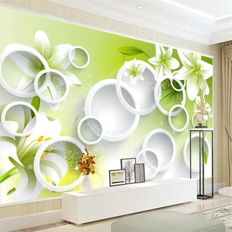 Wallpaper Fresh Lily Circle 3d Mural Living Room Bedroom Tv Background Wall Papers Home Decor