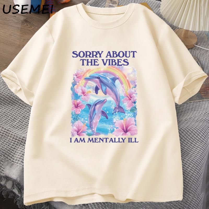 Sorry about The Vibes Unisex T Shirt Silly Weird T-shirt Funny Mentally Tshirt Cotton Short Sleeve Tshirt Male Clothes Tops S разноцветный