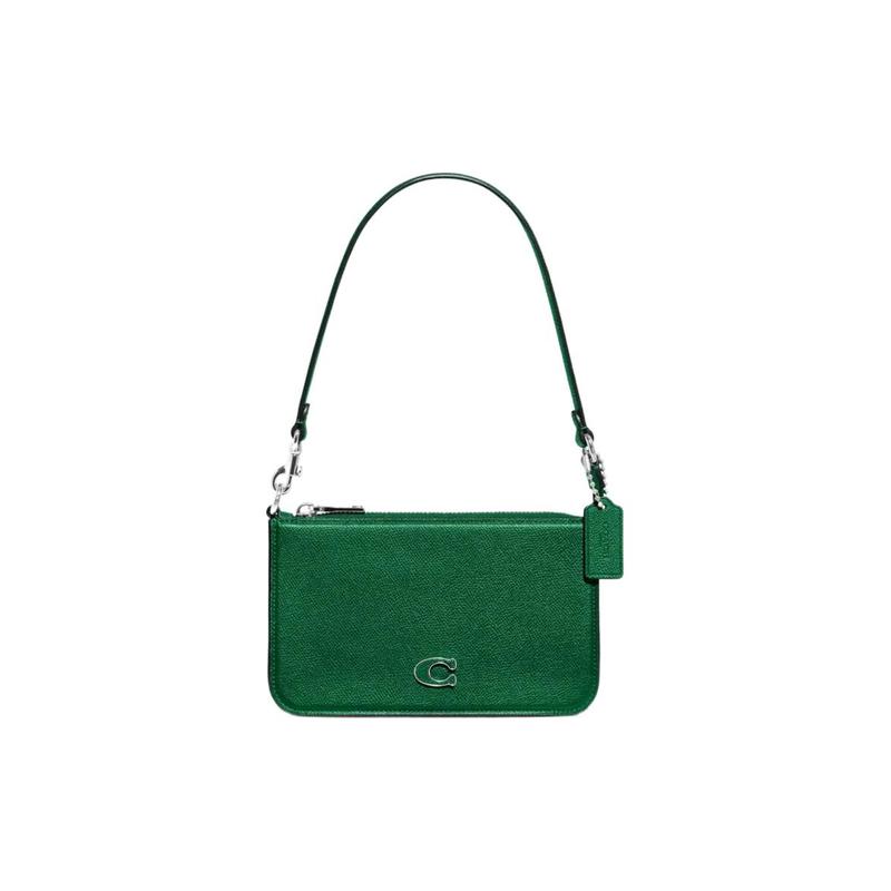 

COACH Pouch 20 embossed letter logo zipper cross-grain leather and canvas clutch bag hand shoulder bag regular women s green зелёный
