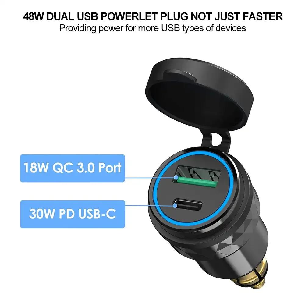 Univerzální vodotěsná 30W QC3.0 USB Typ C PD rychlonabíječka napájecí adaptér Hella DIN zástrčka zásuvka pro motocykl BMW Ducati Triumph