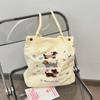 Stylish Embroidered Cartoon Dog And Cat Corduroy Shoulder Bag For Everyday Use
