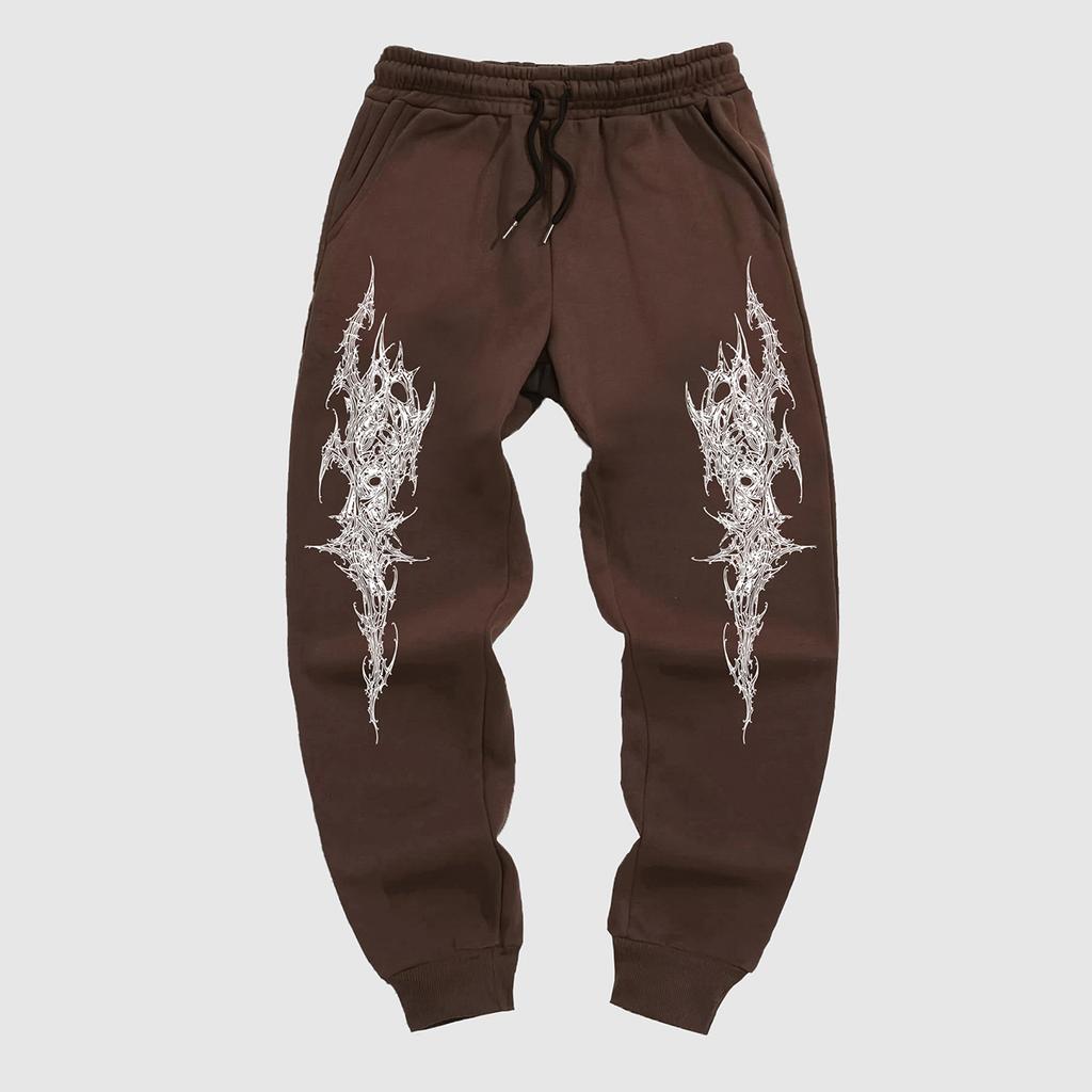 Men's Gothic Style Jogger Pants - Winter Warmth Casual Athletic Track Pants with Elastic Waist & Cuffed Hem, Geometric Gothic Patterns