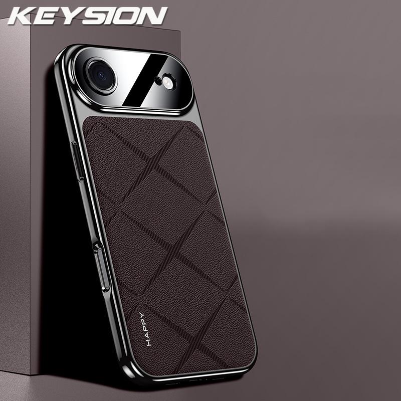 KEYSION Luxury Grid Pattern PU Leather Case for iPhone 17 Pro Max Plating TPU Camera Protection Phone Cover for iPhone 17 Air