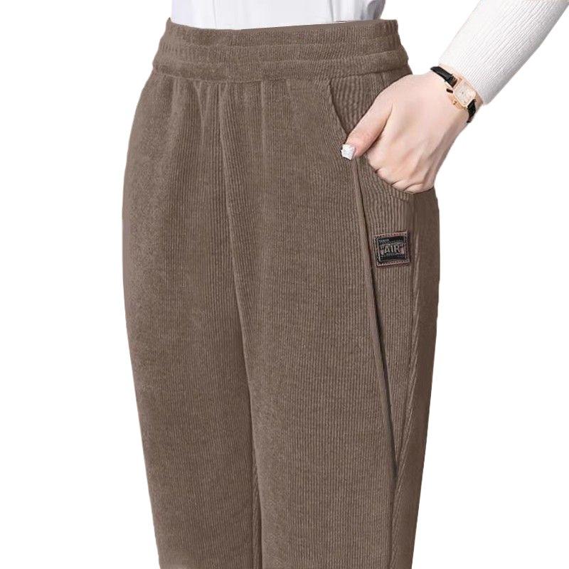 Women's High-Waist Elastic Corduroy Harem Pants - Thickened Velvet for Autumn/Winter