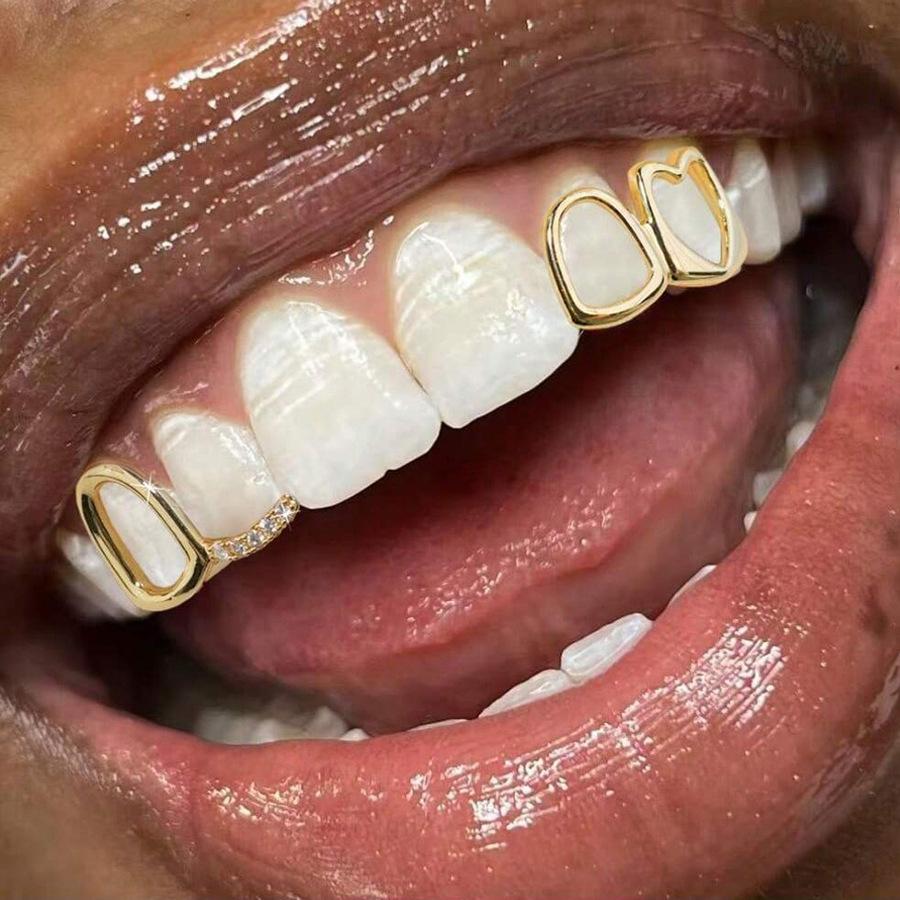 1 sada zubních Grillz šperků duté srdíčkové rovnátka Hip-Hop minimalistické dentální doplňky pro každodenní nošení party make-up