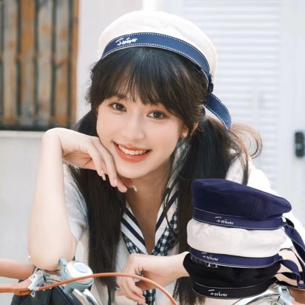 Japanese Style Beret Hat Ribbon Bowknot Uniform Hat Sweet Sailor Hat for School Stage Performance