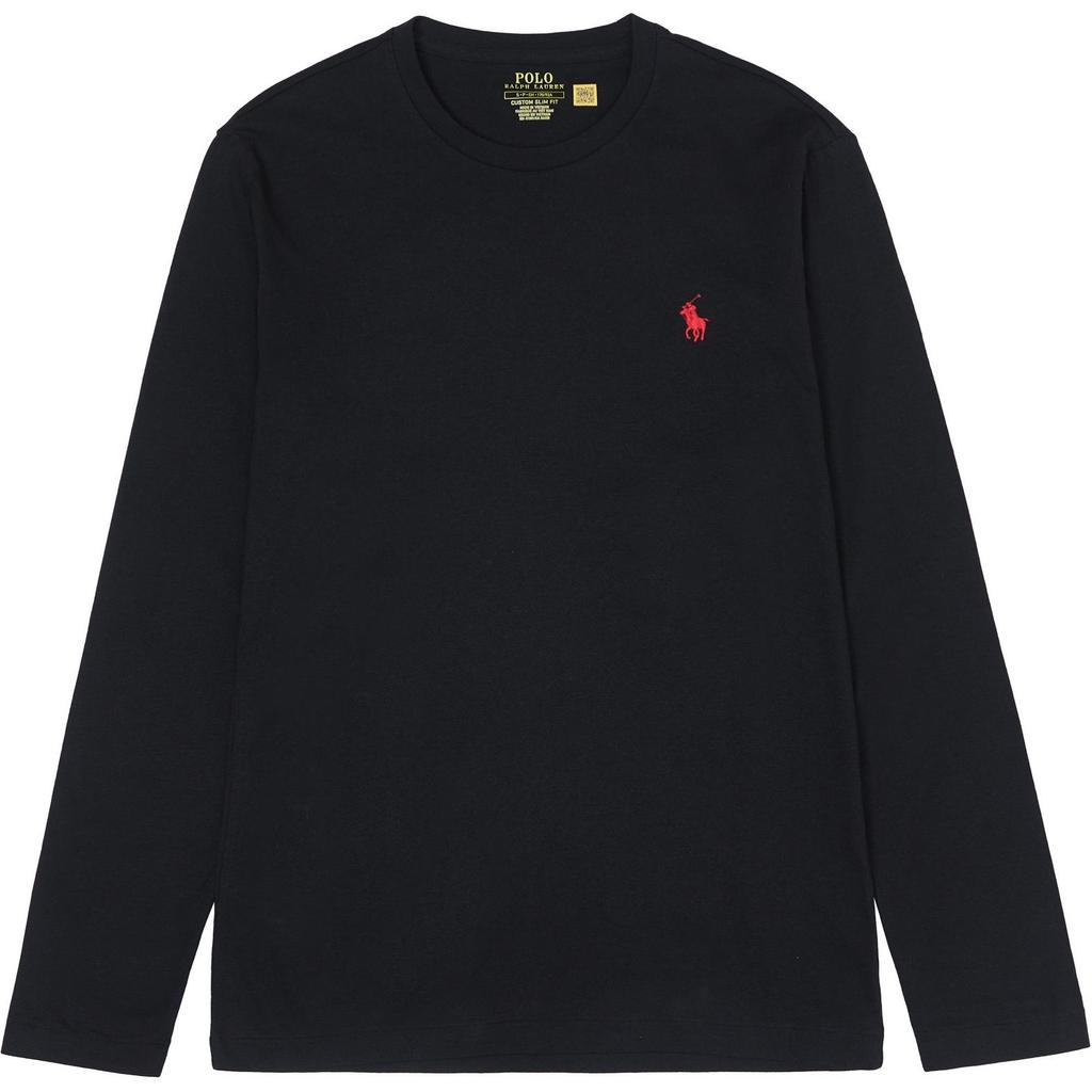 Koszulka męska Polo Ralph Lauren w jednolitym kolorze z haftowanym logo, okrągłym dekoltem i luźnym krojem, z długim rękawem, czarna 710826193-003