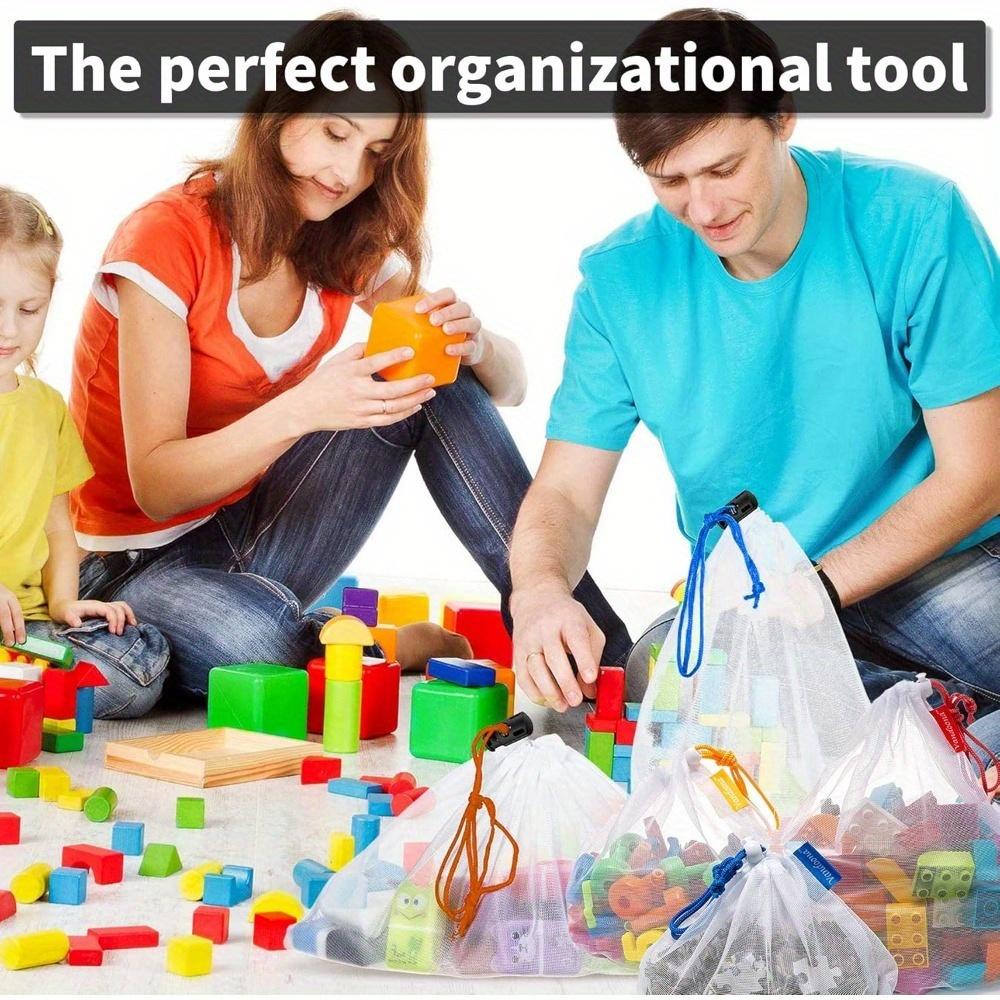 12pcs Toy Storage Organizer Mesh Bags, Washable Mesh Transparent with Drawstring For Building Toys, Groceries, Shopping, Storage