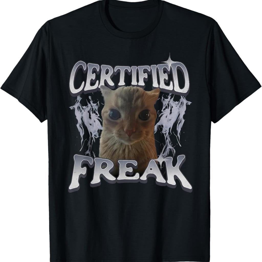 Certified Freak Funny Cat Meme Retro Faded Cat Men Women T-Shirt