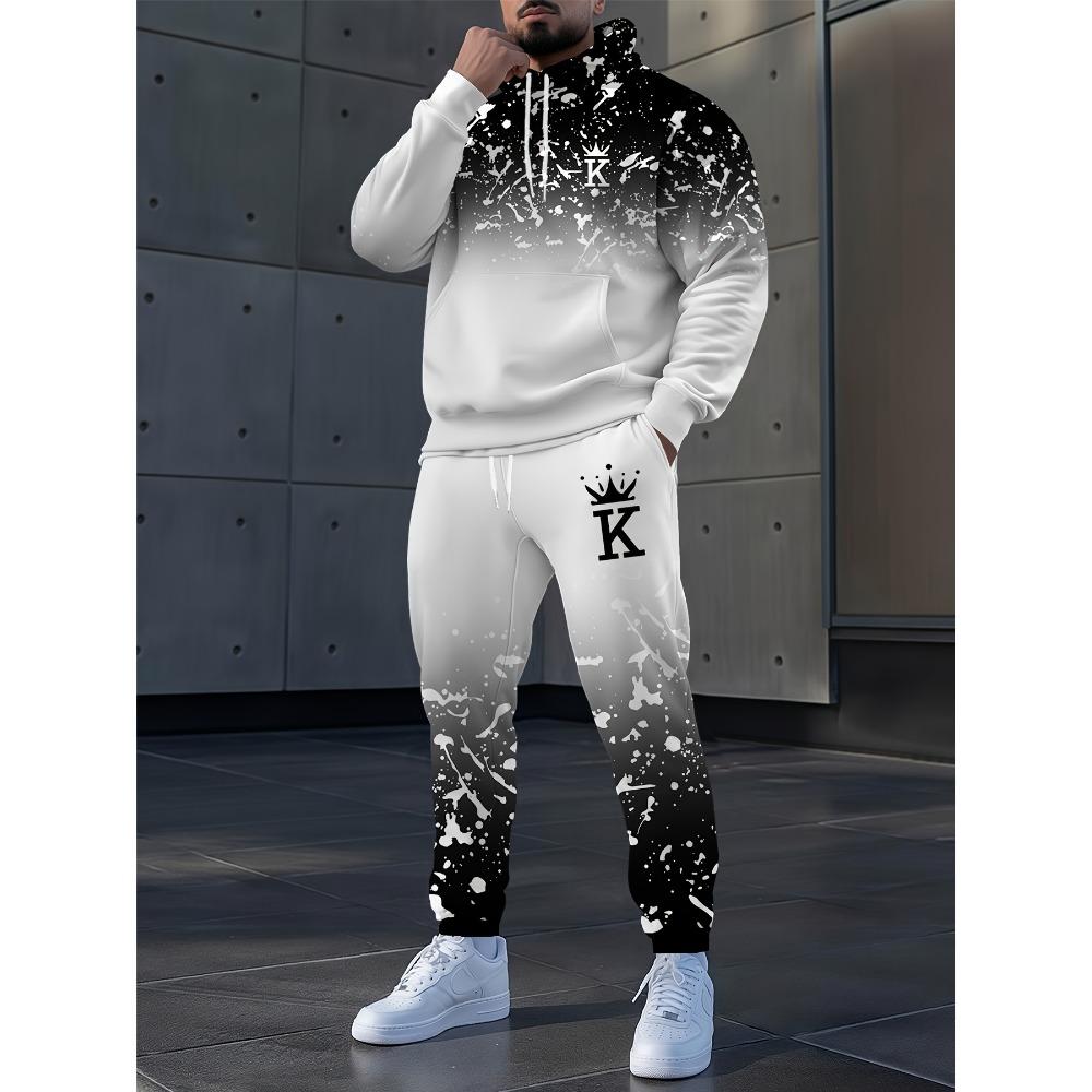 

Men s 3D Gradient Snowflakes Print Hoodies 2-Piece Set Fashion Men Women Tracksuit Outfits Outdoor Sports Sweatshirts Pants Suit S