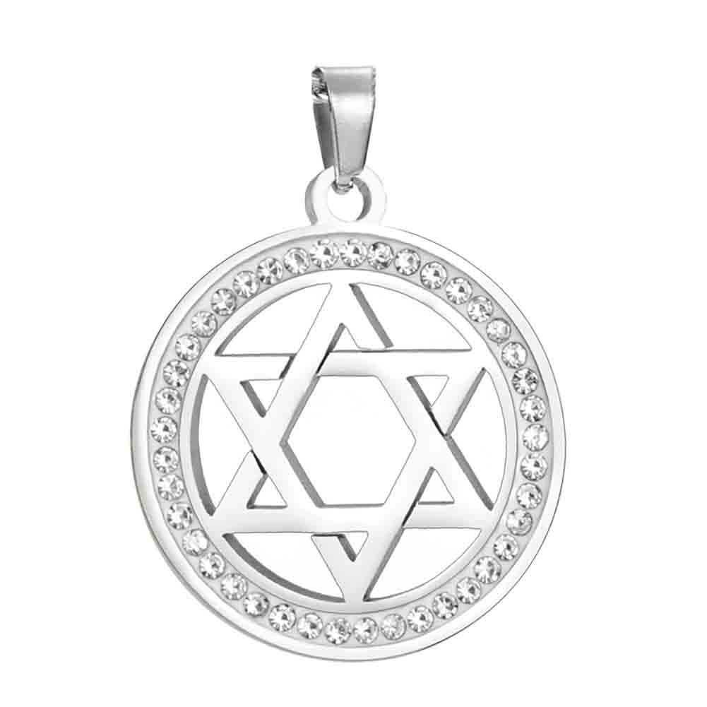 

LIKGREAT Star of David Stainless Steel Vintage Necklace Clear Zircon Round Pendant Necklaces Jewelry Wedding Gift for Women Men 45-50 cm