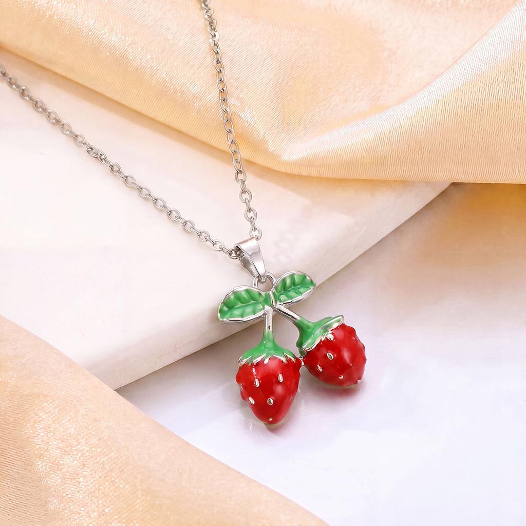 Strand Fruit Strawberry Sweet Necklace Accessory Women's Simple Luxury High Titanium Steel Collar Chain