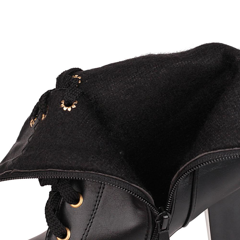 Fashion Brand Designers Autumn Winter New Women Shoes Black Heels Boots Lacing Platform Ankle Boots Chunky Heels Lace-up Botas White