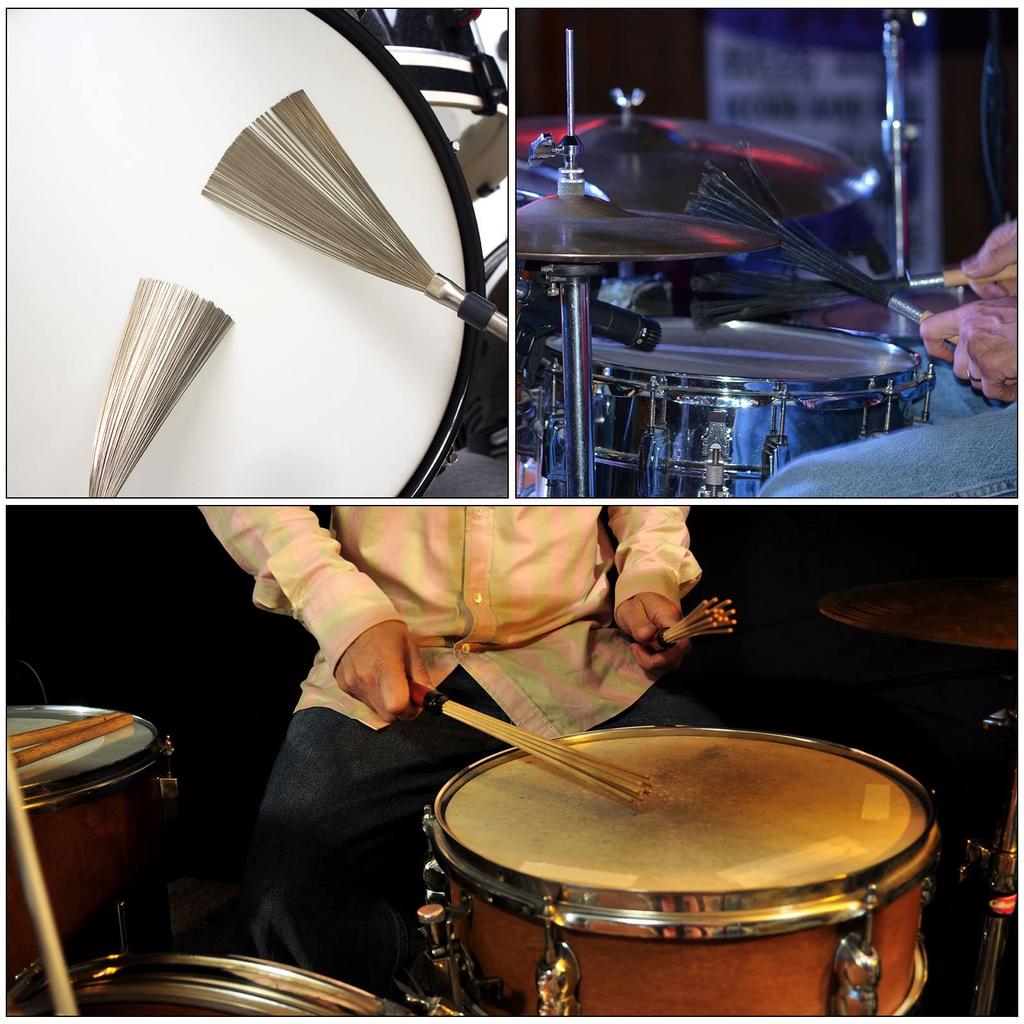 Uxcell Bamboo Drumstick Brushes, Black, 1 Pair, for Jazz Acoustic Playing and Music Lovers Percussion