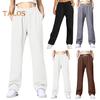 Spodnie damskie Średni stan Elastyczna talia Regulowane ściągacze Długie spodnie Jednolity kolor Proste szerokie nogawki Spodnie sportowe na jesień i zimę