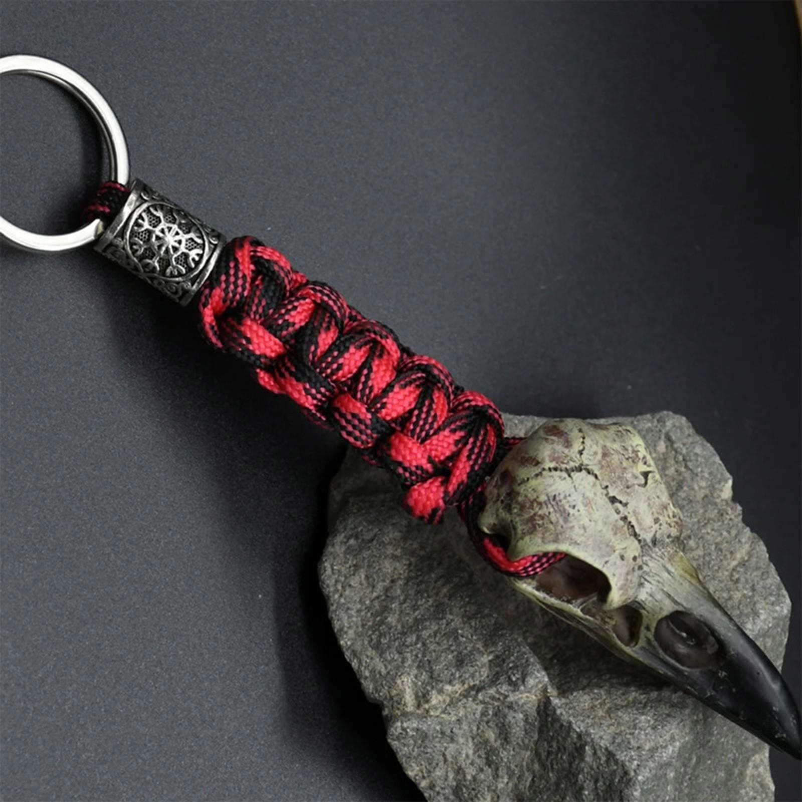 

Брелок в виде скелета ворона, подвеска в виде головы, брелок, паракорд, веревка, ювелирные изделия, подарок One Size красный