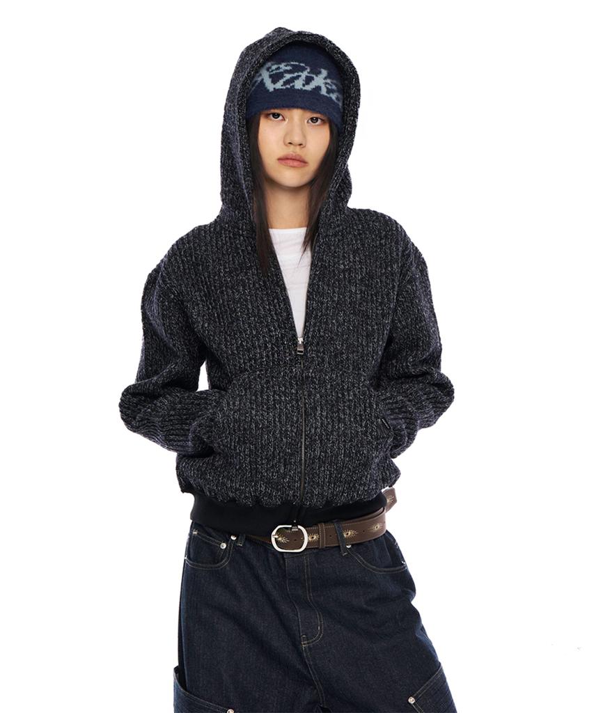 Aakam Bokashi Knit Zip-Up Hoodie (Black)