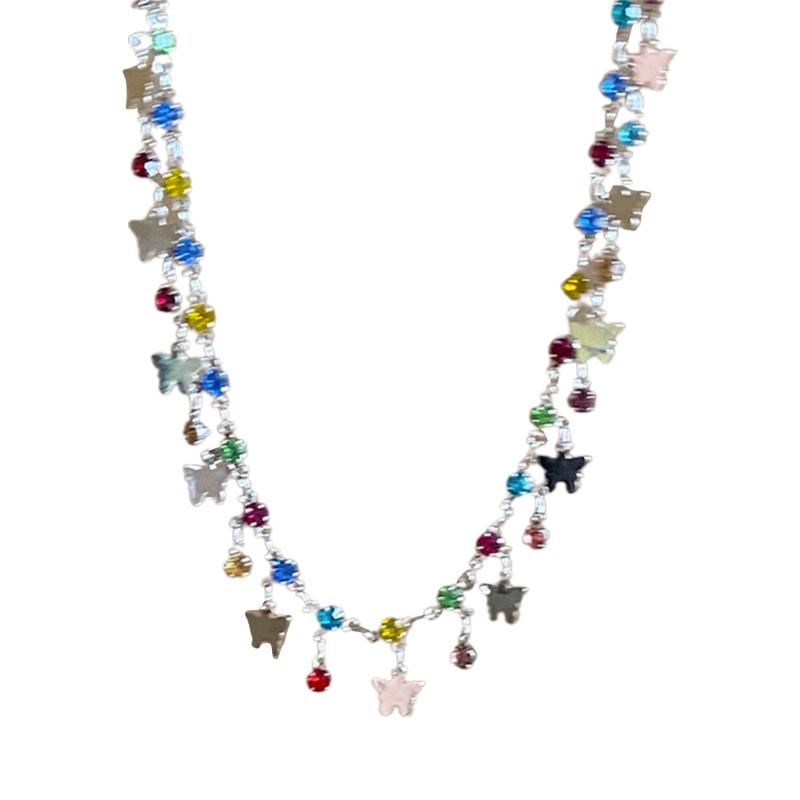 Fashion Mini Butterfly Tassels Colorful Zircon Collar Necklace Temperament Choker Party Jewelry Clavicle Chain Necklace