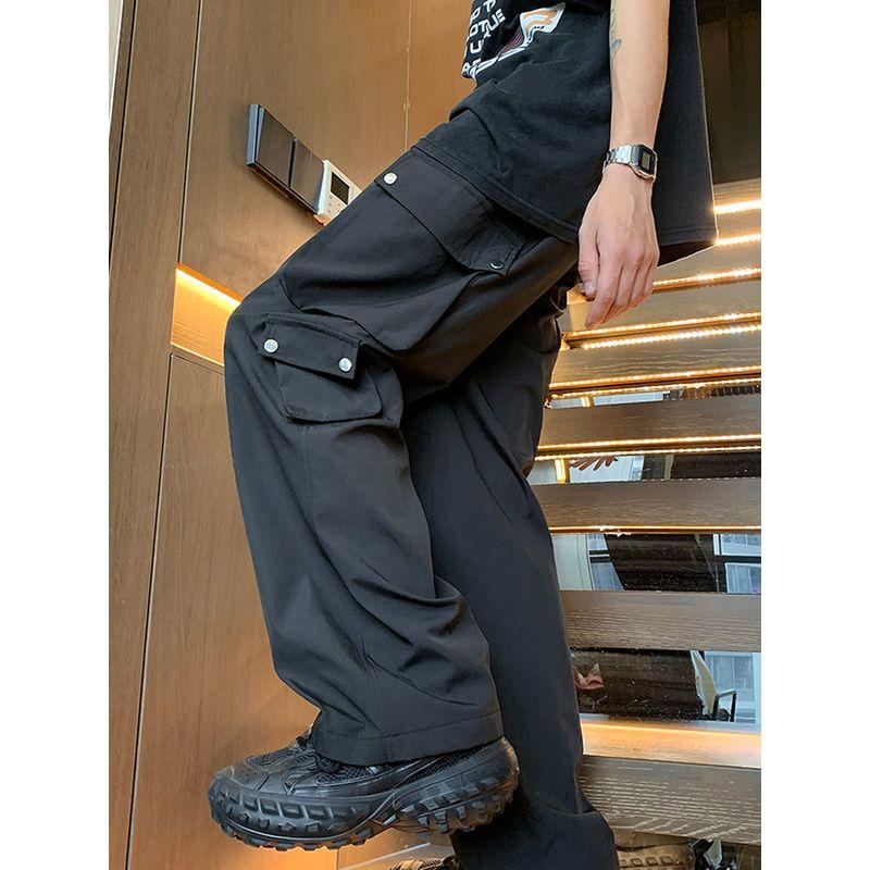 Autumn Long Pants for Tall Men with Large Pockets, Plus Size Loose Cargo Pants, Casual 190cm Long Pants for Teenagers