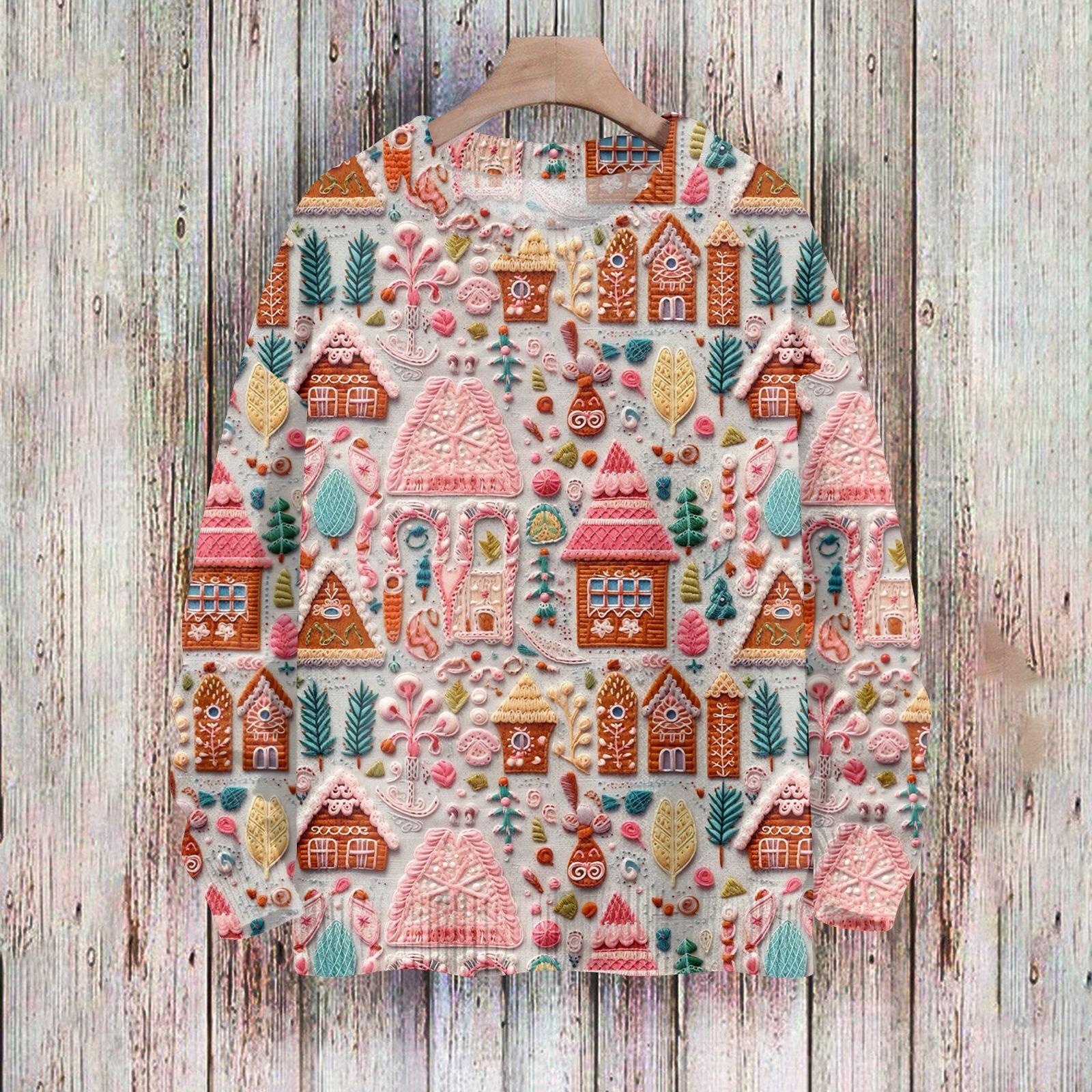 

Рождественские толстовки для женщин Вязаный свитер Милая рубашка Осенний свитер с круглым вырезом Топы L розовый