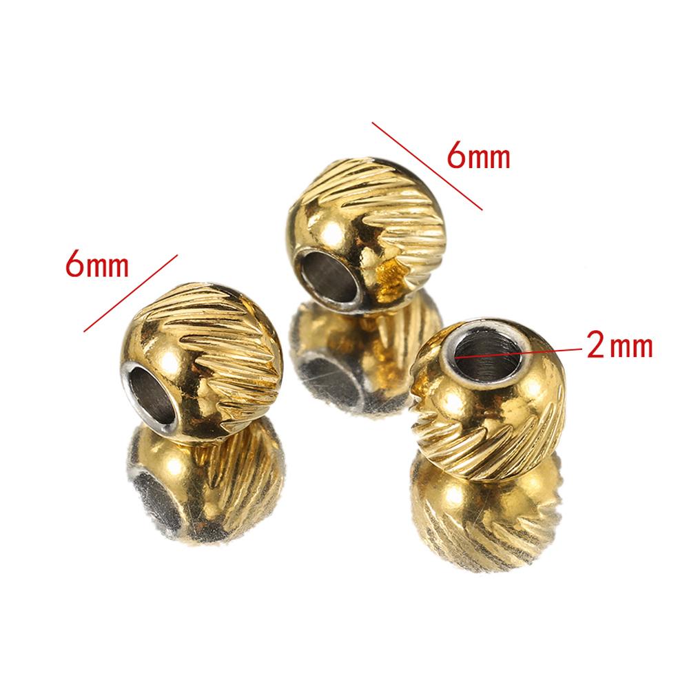 50pcs Stainless Steel Beads Gold Color 4mm 6mm Ridged Cyclinder Tube Spacer Loose Beads for Jewelry Making DIY Findings