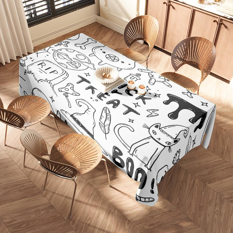 Animal Print TableclothDecorative Black White Cartoon Pet Bedding for Home Use in Dining Room or Kitchen 160x240cm Square/Table
