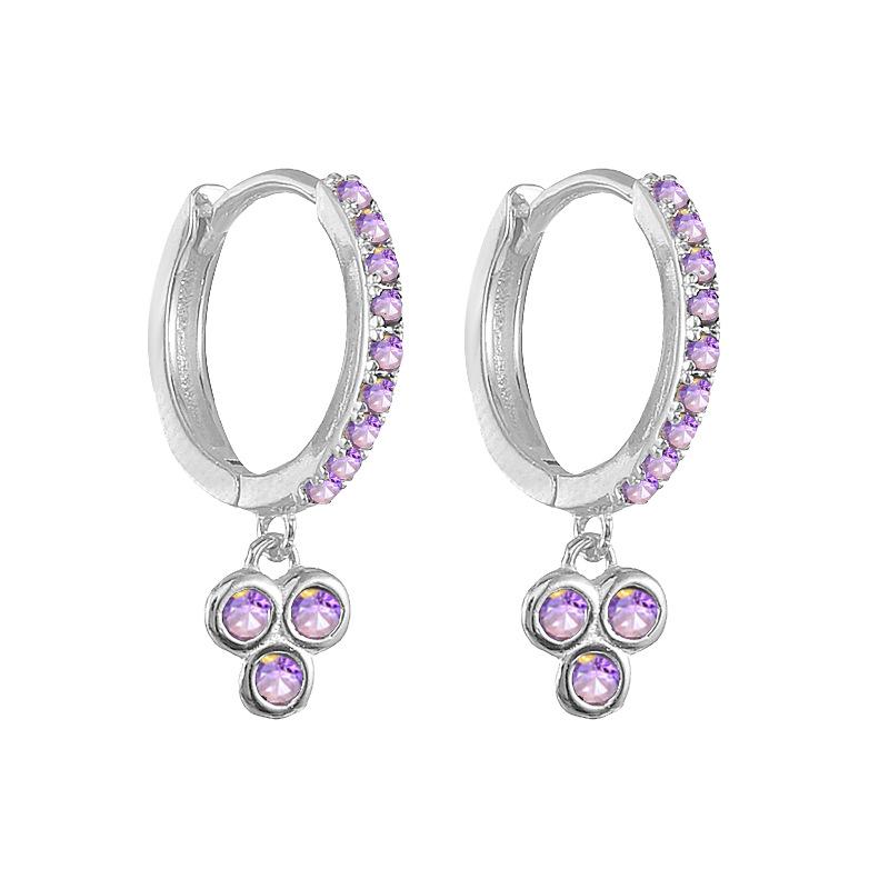 S925 Sterling Silver Wind Diamond Geometric Three Diamonds Light Luxury Temperament Earrings Ear Buckles Women