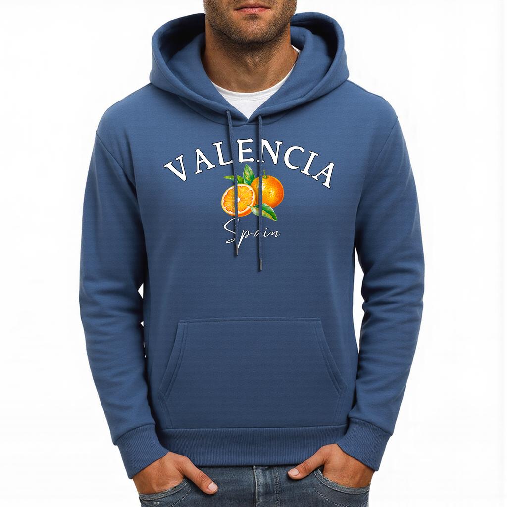 Valencia Spain Orange Print Mens Hoody Autumn Pocket Hoodies Multicolor Fleece Pullover All-Match Comfortable Male Hoodie