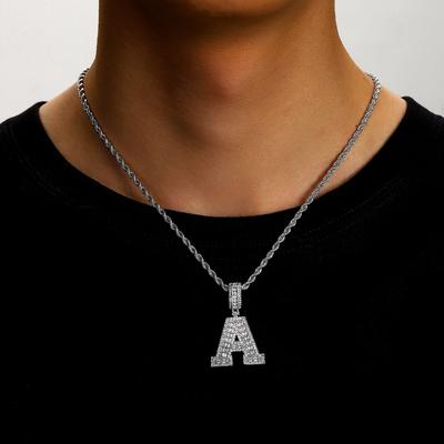 Voller Zirkon Leiter Quadrat Buchstabe Halskette 26 Englische Buchstaben Anhänger Hip Hop Trend Schmuck