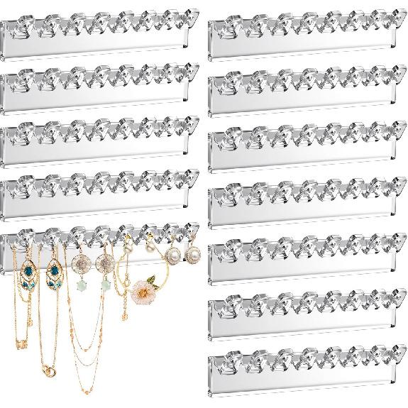 12Pcs Self-Adhesive Necklace Organizer, Necklace Holder Wall Mounted, Hanging Jewelry Organizer with 8 Hooks for Necklaces, Bracelets, Rings,