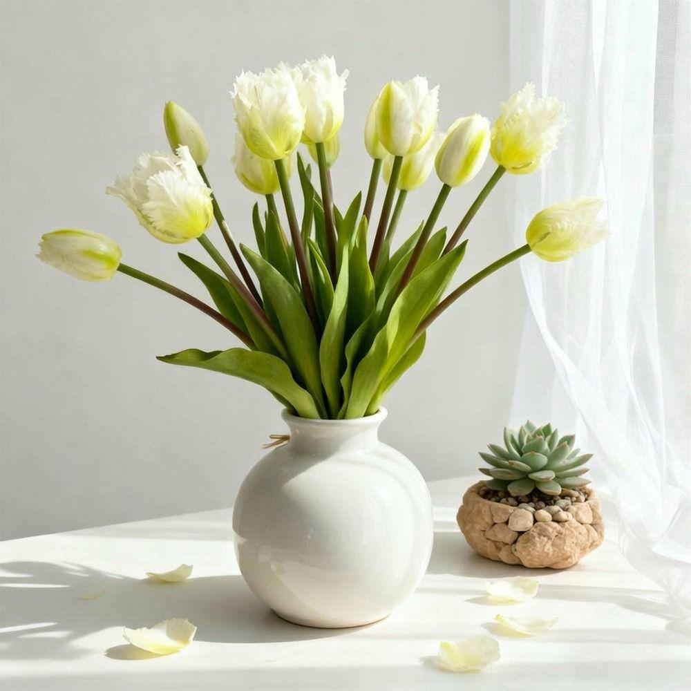 5 Heads Tulip Artificial Flower Multicolor Green Leaves Simulation Tulip Flower Photo Props Floral Arrangement Faux Flower
