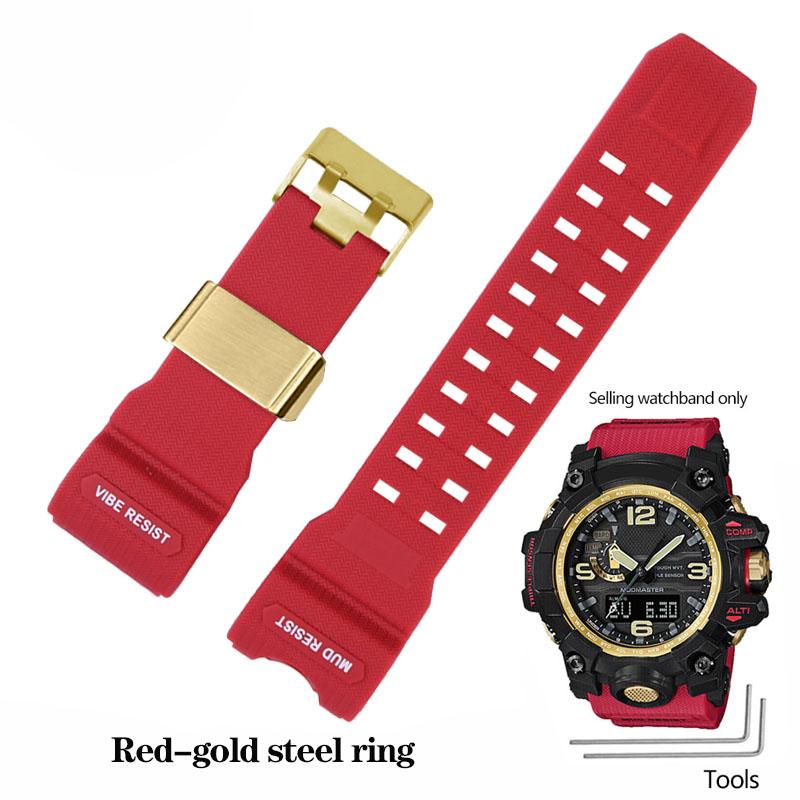 Resin Silikon Klokkereim For Casio Big Mud King GWG-1000GB Svart Gull G-SHOCK GWG-1000 Serie Gummireim med Verktøy Armbånd