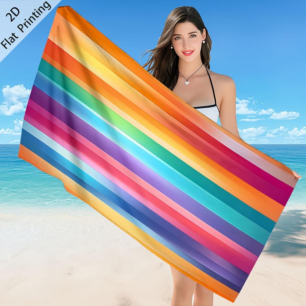 

Rainbow Gradient Stripe Beach Towel, Vibrant Vertical Stripes Print Oversized Bath Towel, Soft Quick Dry Summer Beach Blanket W40*H60(CM)