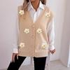 Vest for Autumn and Winter, Women's Clothing, Pearl Button Cardigan, Hand-hooked Flower Patchwork Sweater, Waistcoat