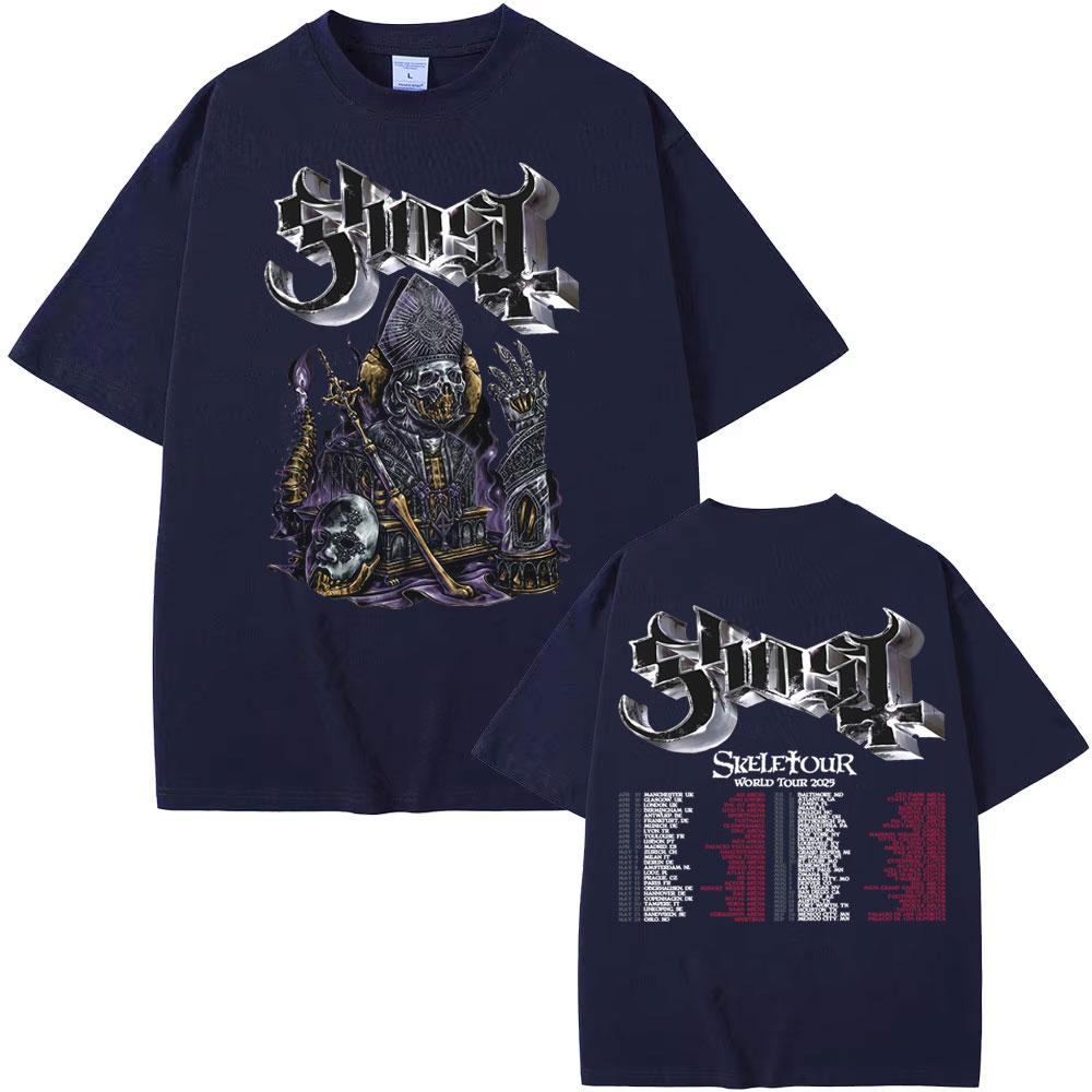 Kapela Ghost Skeletour World Tour 2025 Grafické tričko Pánské Vintage Hip Hop Trendy Cool Trička Ležérní Volné Oversized Tričko