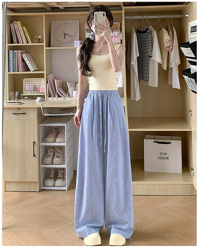Petite High-Waist Polka Dot Wide-Leg Pants - Women's Summer Casual Style