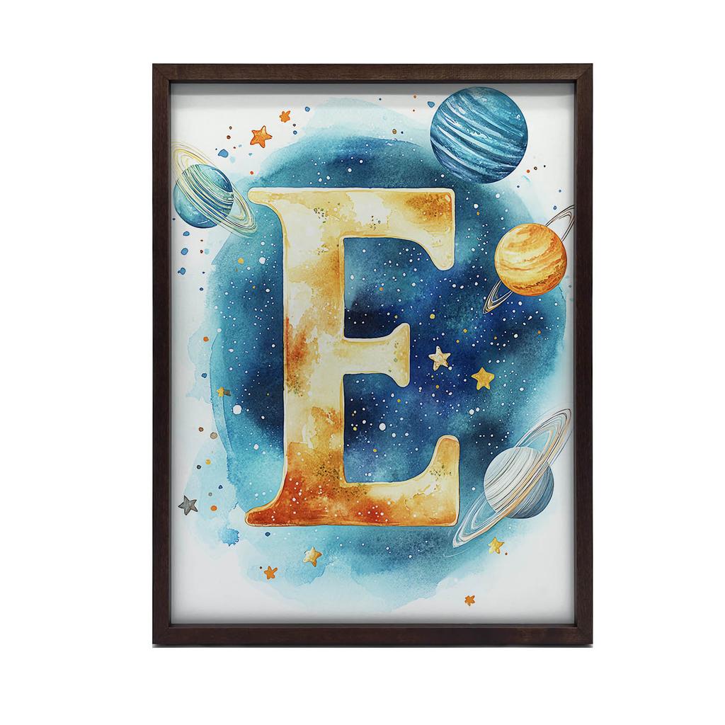 Kosmiczna Litera E - Plakat Dekoracyjny Do Pokoju Dziecięcego Kosmiczna Litera E - Plakat Dekoracyjny Do Pokoju Dziecięcego, 50X70 Cm, Rama Drewniana