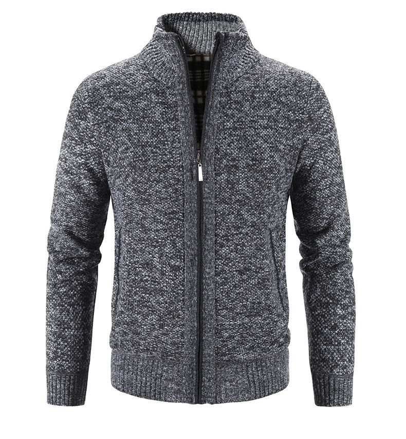 2024 Men's Autumn/Winter Stand-Up Collar Fleece-Lined Cardigan Sweater