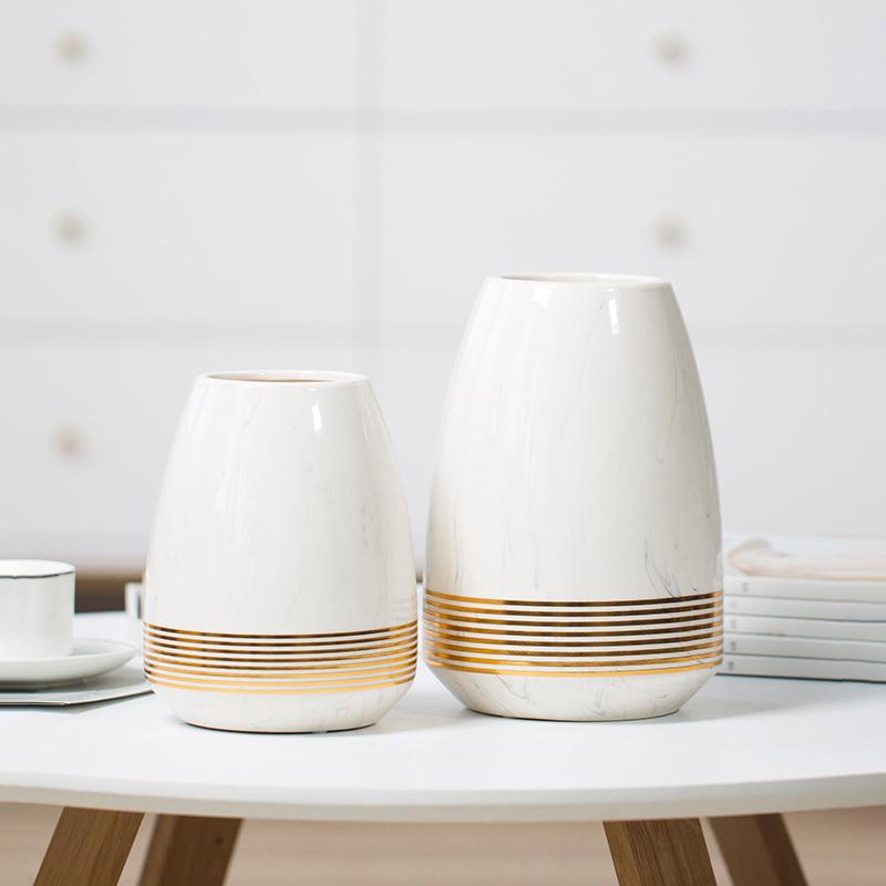 Marble Design Ceramic Vase Golden Circle Flower Vase Water Planting Container Centerpiece Home Decoration Wedding Gift