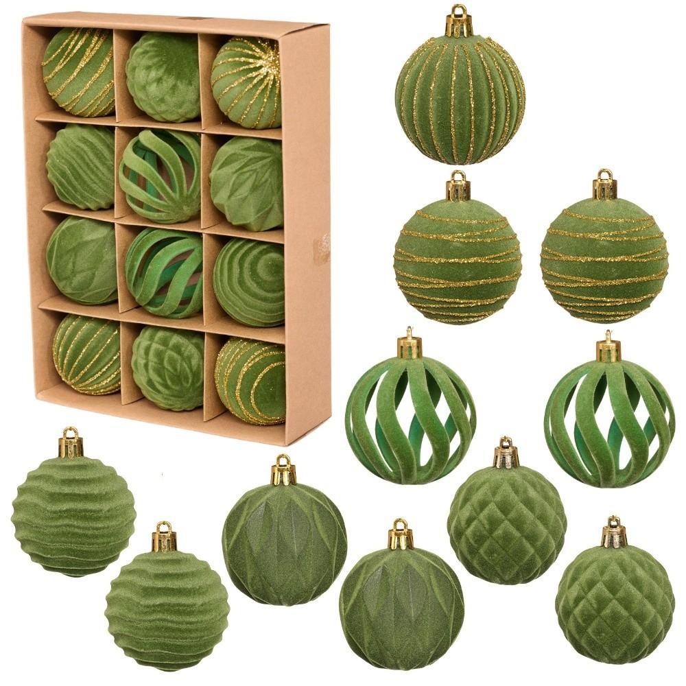 12Pcs/Box Velvet Christmas Hanging Balls DIY Crafts Painted Plastic Christmas Tree Ornament 6CM Christmas Flocked Ball Set