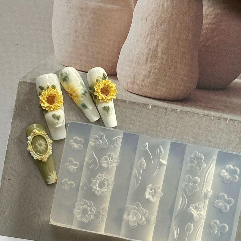 3D Fruit Silicone Nail Mold Sweet Flower Petals Diy Design Manicure Template Carving Nail Art Stencil Soft Stamping Mold Tools