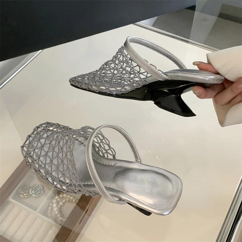 Fashion Luxury Women Shoes 2025 Summer High-heeled Slippers Sandals for Women Party Shoes Fashion Strange Style Square Toe Shallow Shoes