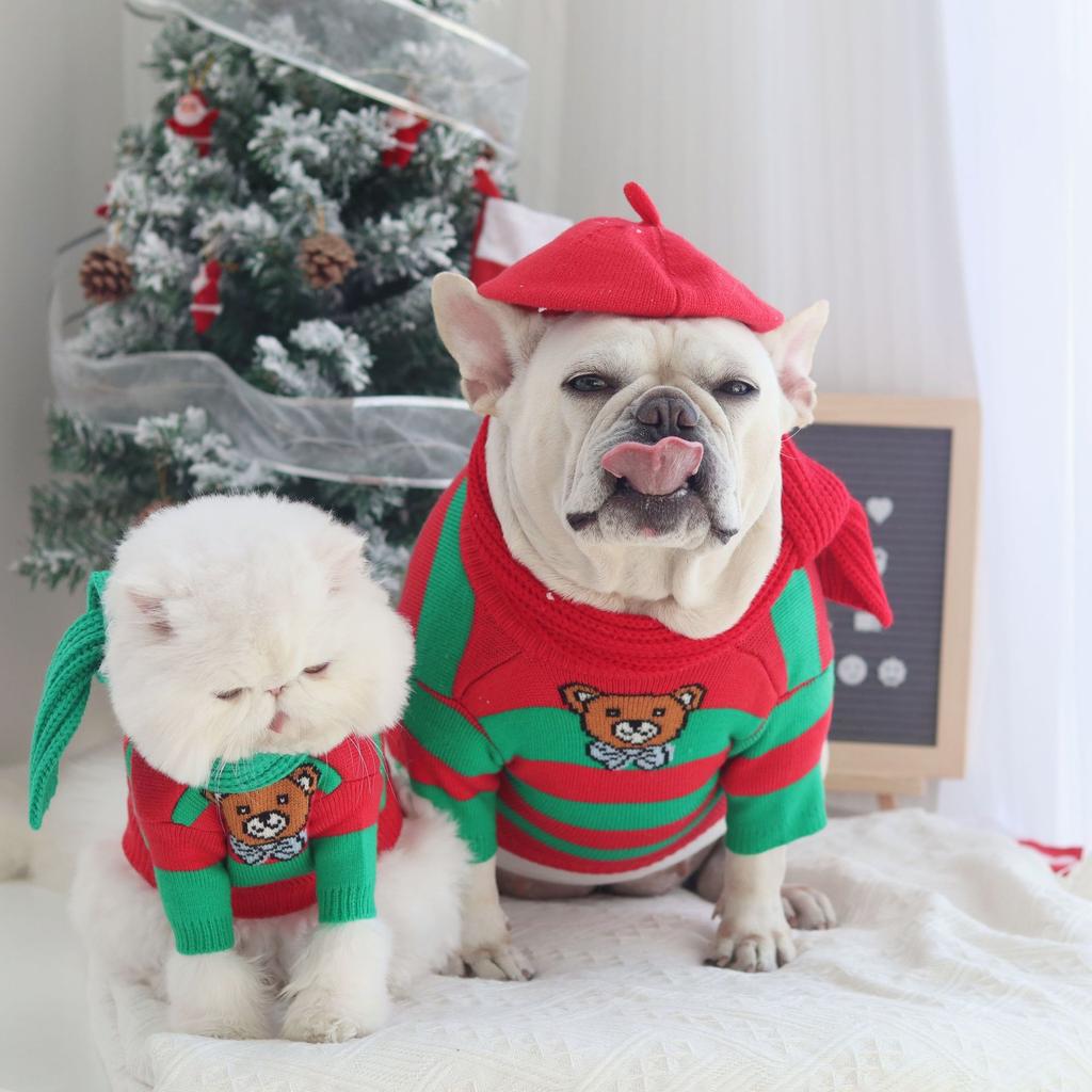 Jesień Zima Zwierzęta Boże Narodzenie Sweter Pies Niedźwiedź Ubrania Boże Narodzenie Dzianinowy Sweter Zwierzę Ciepły Buldog Teddy Sznaucer Kot Ubrania