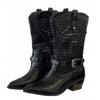 Boots women's summer 2025 new high-end hollow woven thick heel cool boots western style belt buckle pointed fashion boots